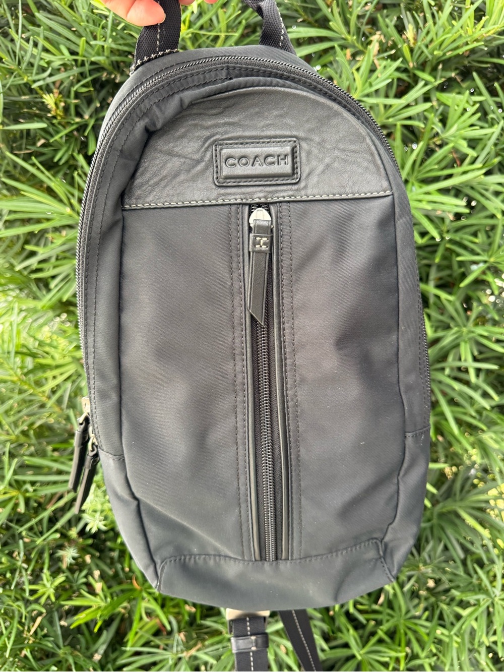 COACH Black Men's Belt Sling Bag with Front Zip